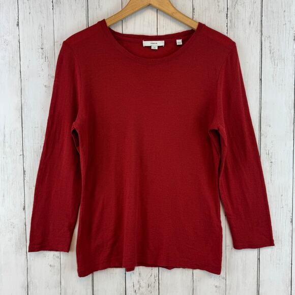 Vince Red Wool Essential Slim Bracelet Sleeve Crew Neck Sweater Pullover Large - Picture 2 of 14
